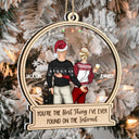 Christmas Couple Backside Touching Best Thing On The Internet - Gift For Couples - Personalized 2-Layered Mix Ornament