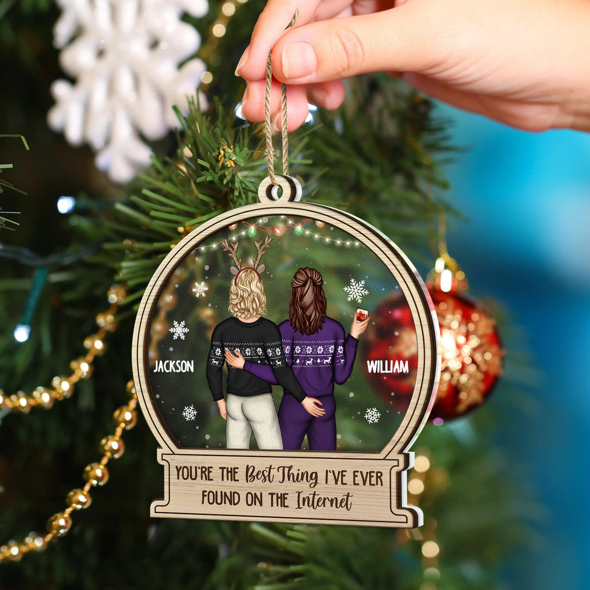 Christmas Couple Backside Touching Best Thing On The Internet - Gift For Couples - Personalized 2-Layered Mix Ornament