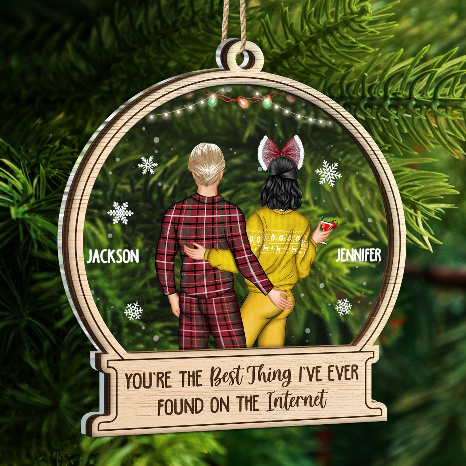 Christmas Couple Backside Touching Best Thing On The Internet - Gift For Couples - Personalized 2-Layered Mix Ornament