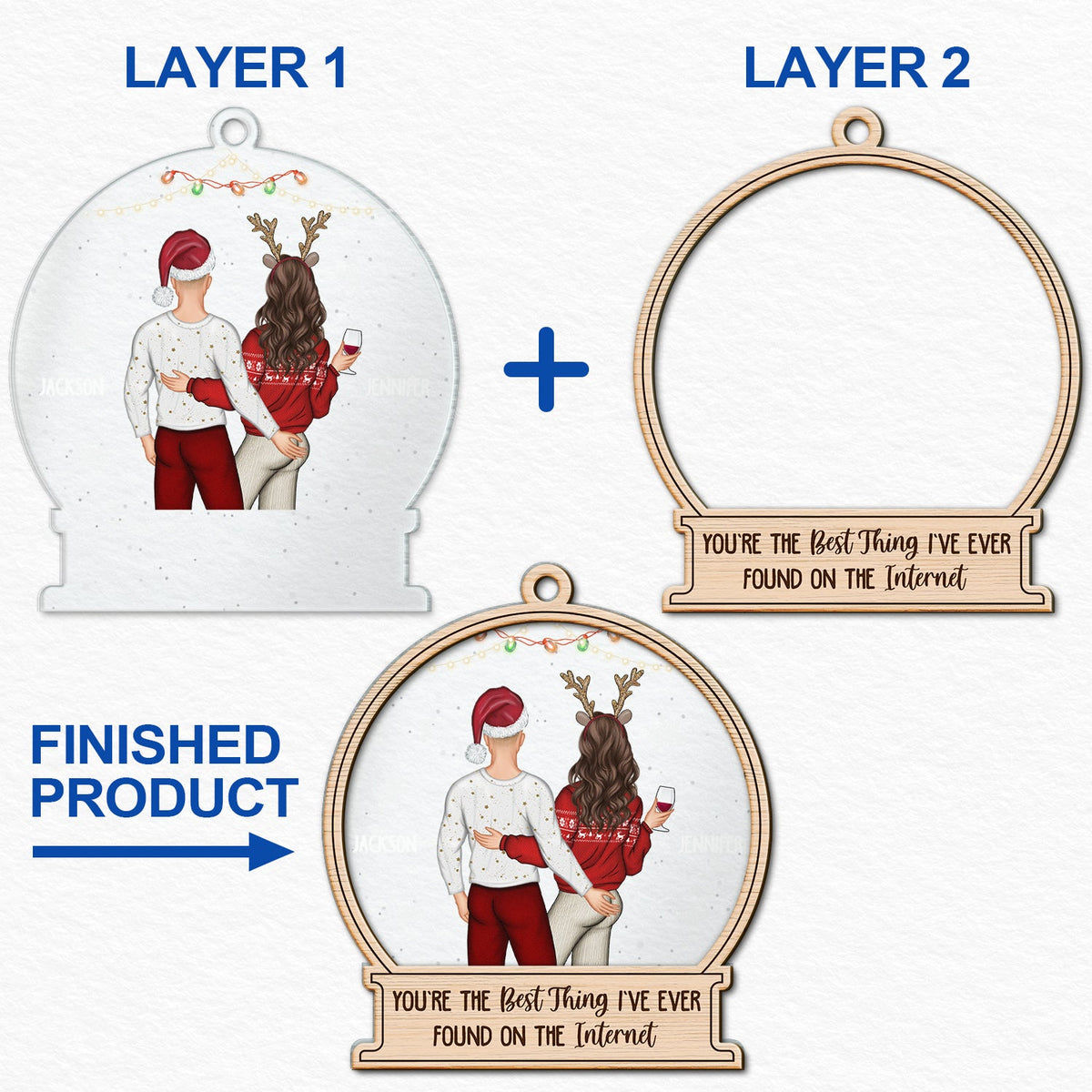 Christmas Couple Backside Touching Best Thing On The Internet - Gift For Couples - Personalized 2-Layered Mix Ornament