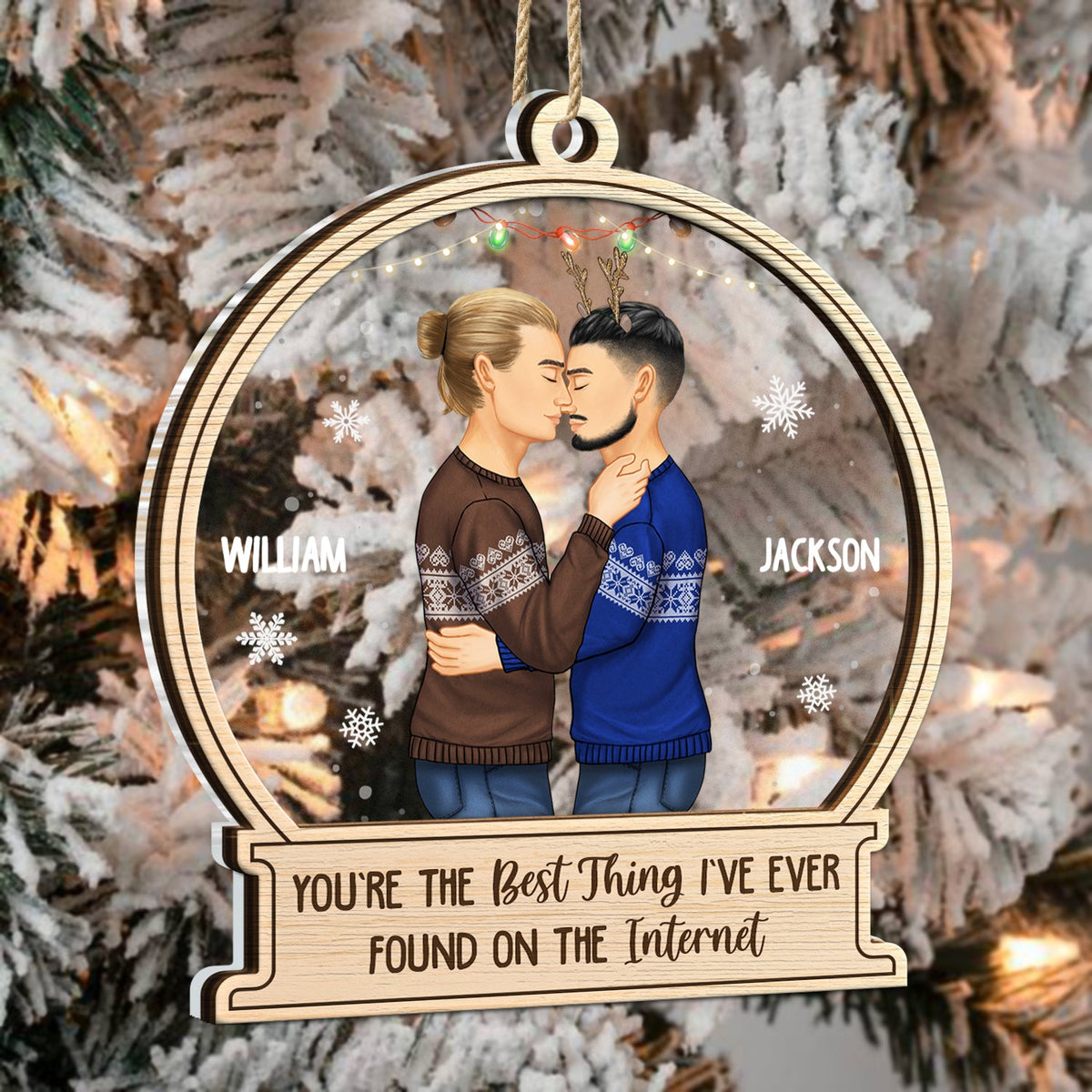 Christmas Side View Couple Best Thing On The Internet - Gift For Couples - Personalized 2-Layered Mix Ornament