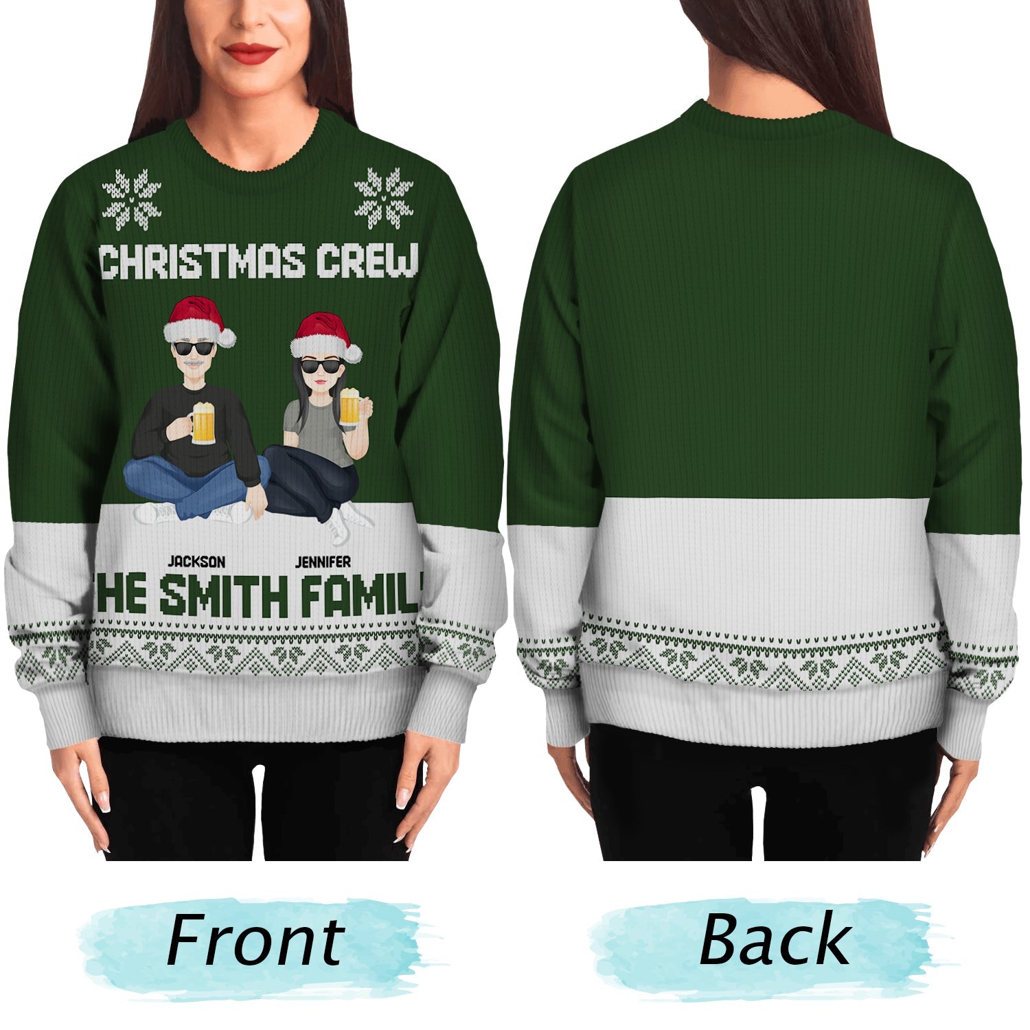 Christmas Flat Art Family Christmas Crew - Gift For Family - Personalized Unisex Ugly Sweater