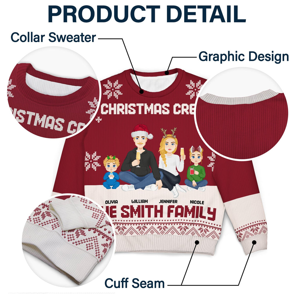 Christmas Flat Art Family Christmas Crew - Gift For Family - Personalized Unisex Ugly Sweater