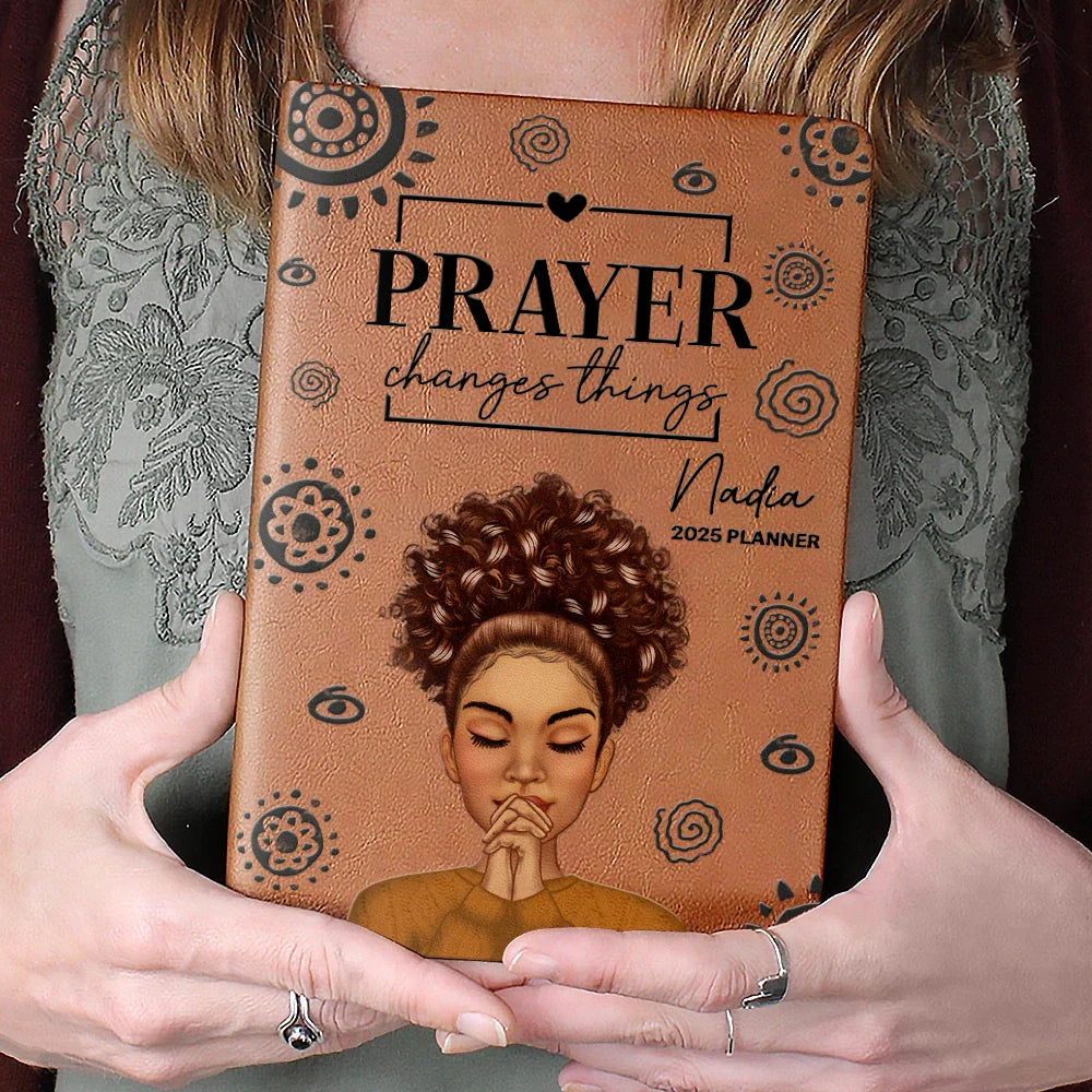 Afro,Gift For Women,Love - Prayer Changes Things Afro - Personalized Leather Journal