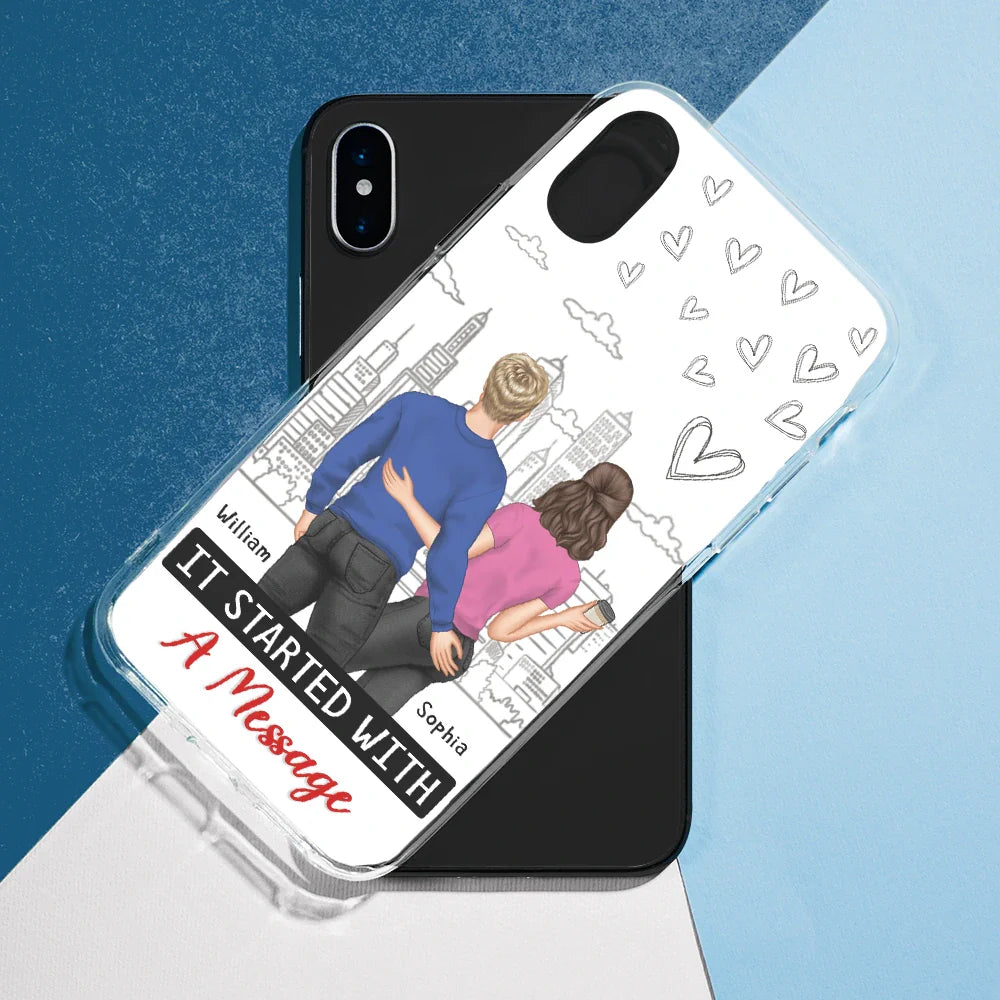 Gift For Couples, Gift For Husband, Gift For Boyfriend, Gift For Wife, Gift For Girlfriend - Started With A Message Couples - Personalized Clear Phone Case
