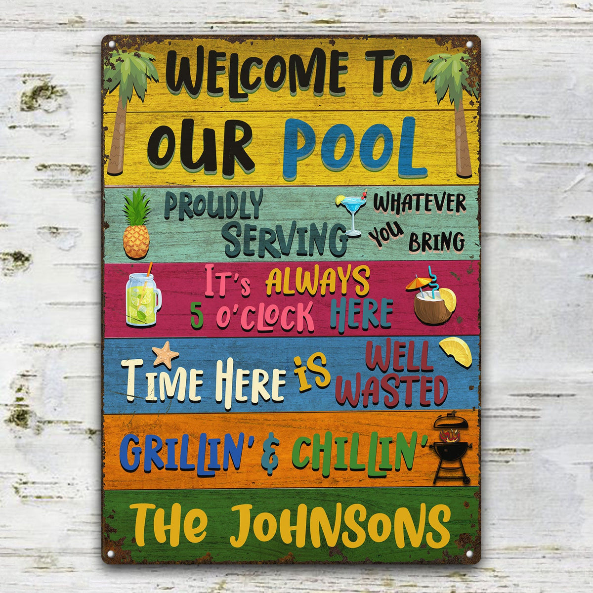 Welcome Grilling Chilling - Home Decor For Patio, Pool, Hot Tub, Deck, Shaverbahn, Bar - Personalized Custom Classic Metal Signs