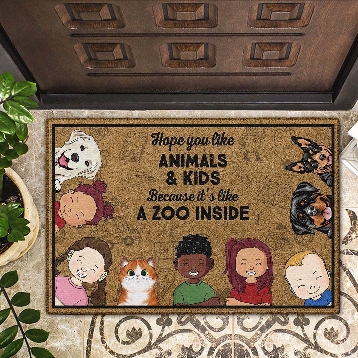 Hope You Like Animals And Kids - Birthday, Loving, Funny, Home Decor Gift For Dog, Cat Mom, Dad, Pet Lover, Parent, Grandparent - Personalized Custom Doormat