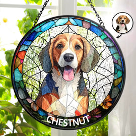 Custom Photo Portrait Dog Cat Family - Personalized Stained Glass Window Hanging Suncatcher