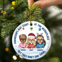 Friendships May Start At The Workplace Christmas Colleagues Chibi - Personalized Circle Ceramic Ornament