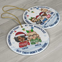 Friendships May Start At The Workplace Christmas Colleagues Chibi - Personalized Circle Ceramic Ornament