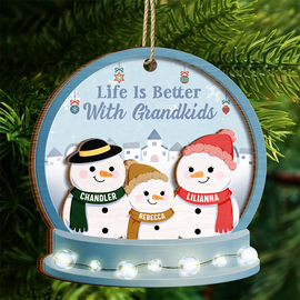 Christmas Snowman Life Is Better With Grandkids - Personalized 2-Layered Wooden Ornament