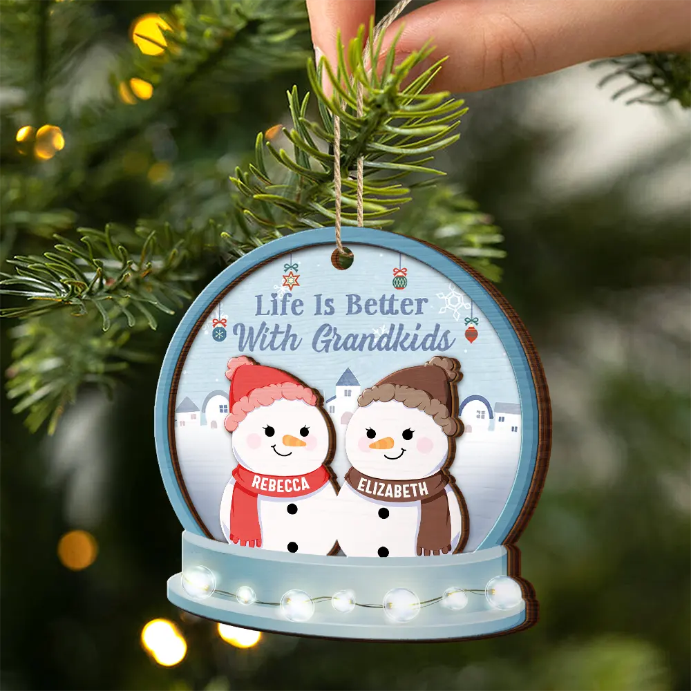 Christmas Snowman Life Is Better With Grandkids - Personalized 2-Layered Wooden Ornament