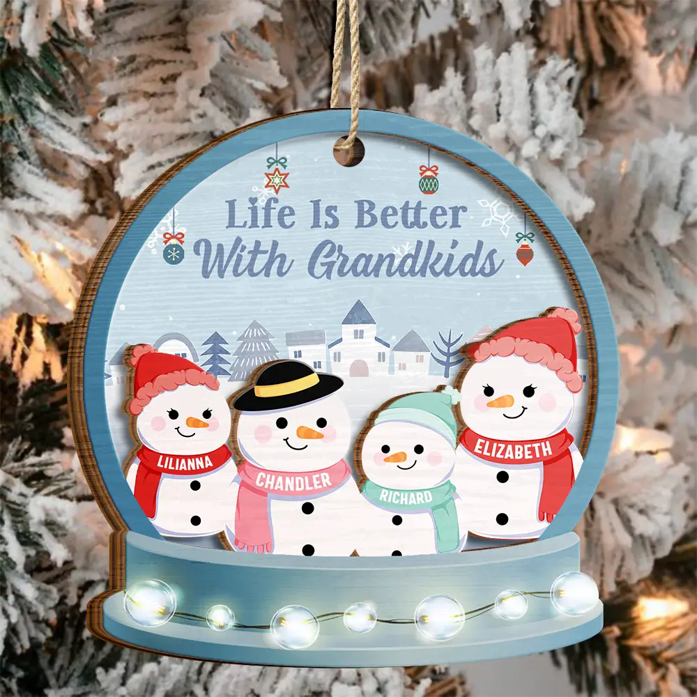 Christmas Snowman Life Is Better With Grandkids - Personalized 2-Layered Wooden Ornament