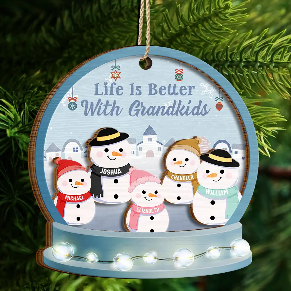 Christmas Snowman Life Is Better With Grandkids - Personalized 2-Layered Wooden Ornament