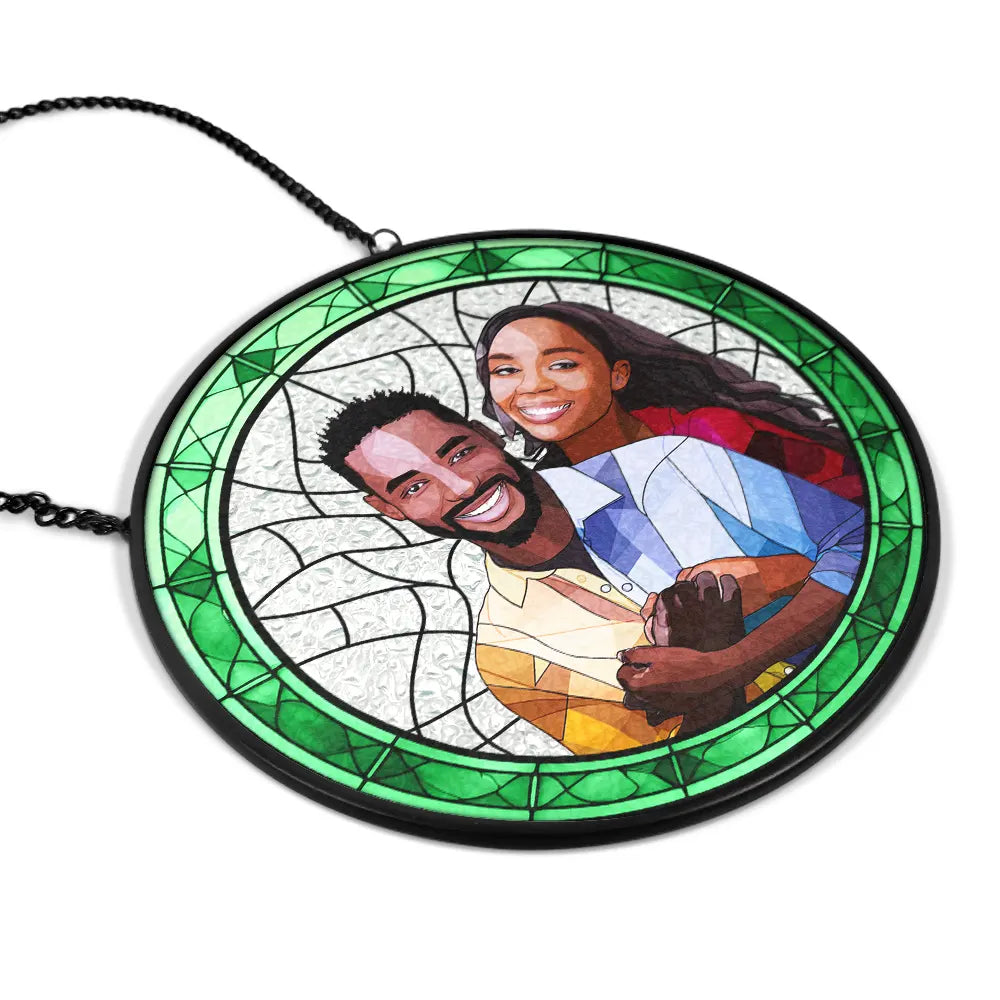 Custom Photo Portrait Couple Family - Personalized Stained Glass Window Hanging Suncatcher