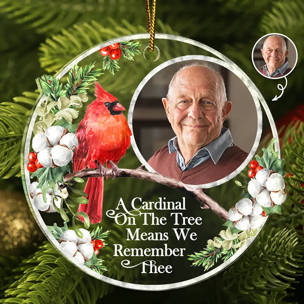 Memorial - Custom Photo Memorial A Cardinal On The Tree - Personalized Custom Shaped Acrylic Ornament