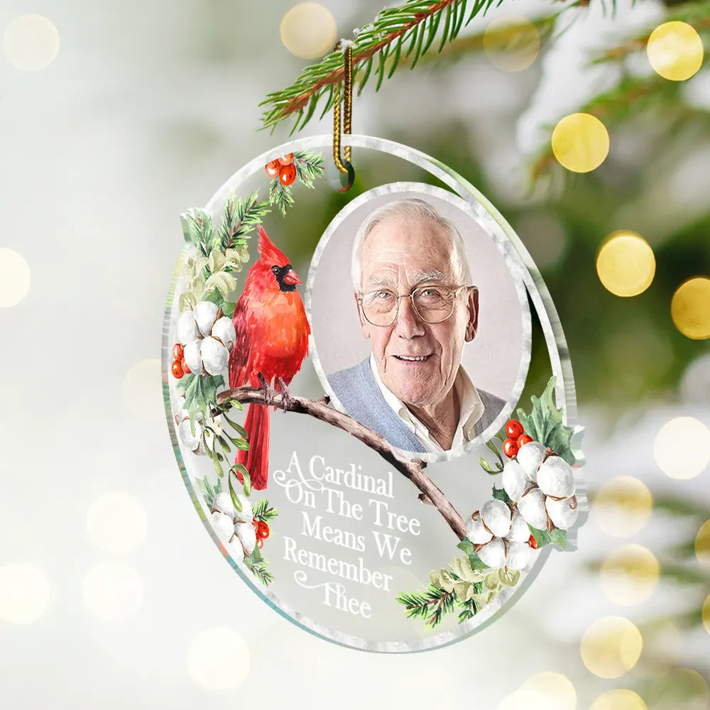 Memorial - Custom Photo Memorial A Cardinal On The Tree - Personalized Custom Shaped Acrylic Ornament