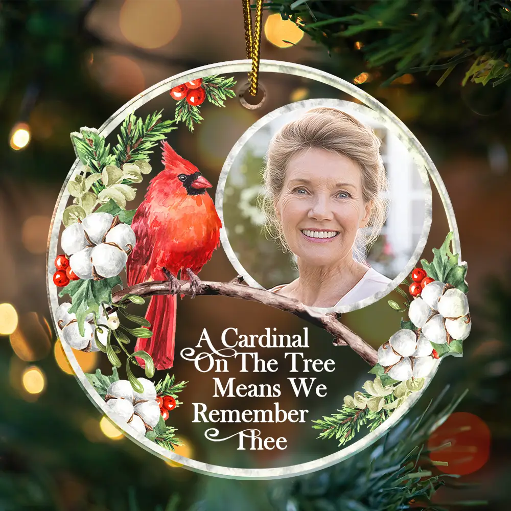 Memorial - Custom Photo Memorial A Cardinal On The Tree - Personalized Custom Shaped Acrylic Ornament