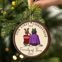 Christmas,Happy,Family,Parents,New baby,New Dad,New Mom - First Christmas As A Family Of Three New Parents - Personalized 2-Layered Wooden Ornament