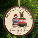 Christmas,Happy,Family,Parents,New baby,New Dad,New Mom - First Christmas As A Family Of Three New Parents - Personalized 2-Layered Wooden Ornament