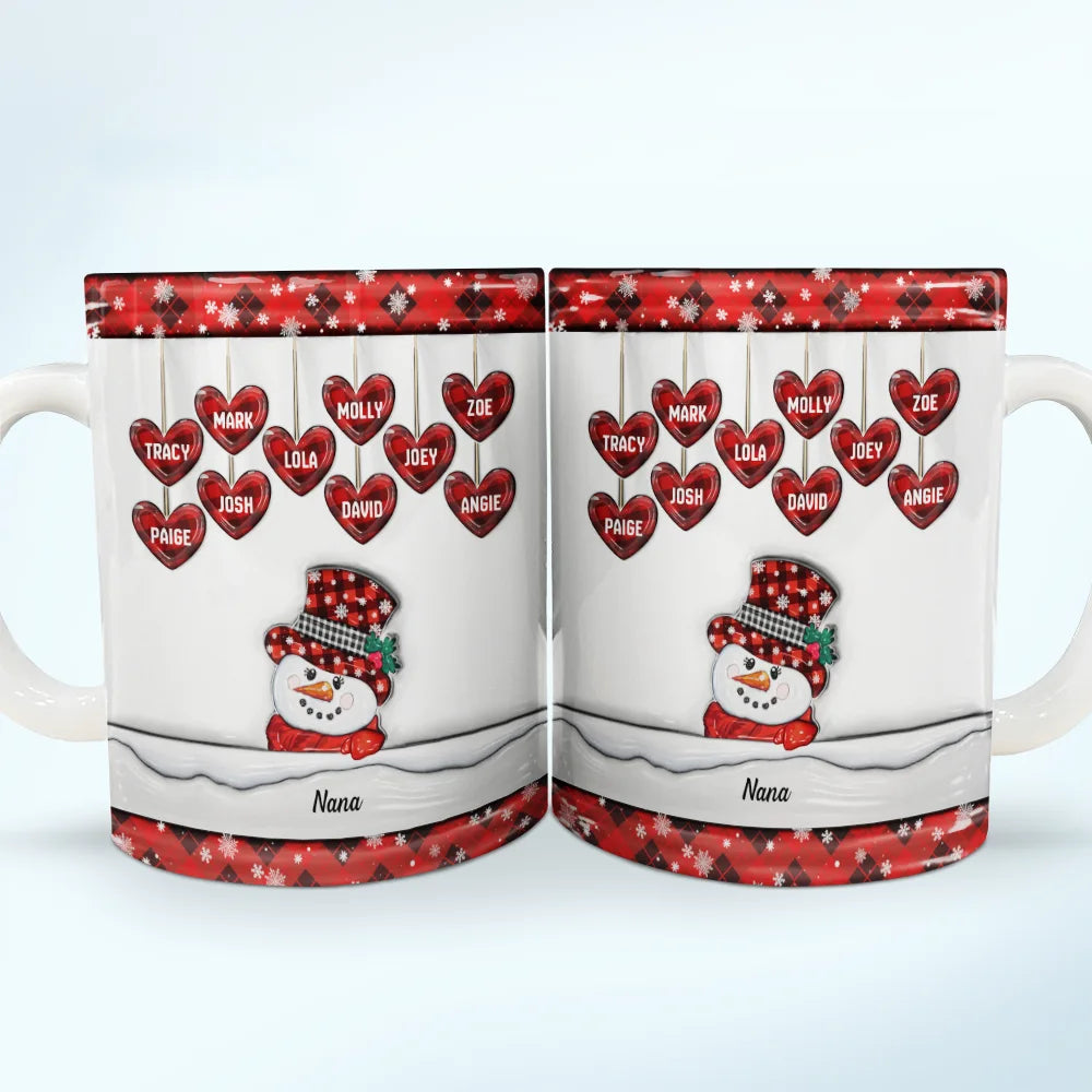 Christmas,Happy,Family,Gift For Grandparents,Gift For Grandma,Gift For Grandpa - Papa Nana Snowman Christmas Grandparents - 3D Inflated Effect Printed Mug, Personalized White Edge-to-Edge Mug