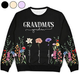 Gift For Grandma, Gift For Mother - Mom's Grandma's Garden Birth Flower Grandkid - Personalized Unisex Ugly Sweater