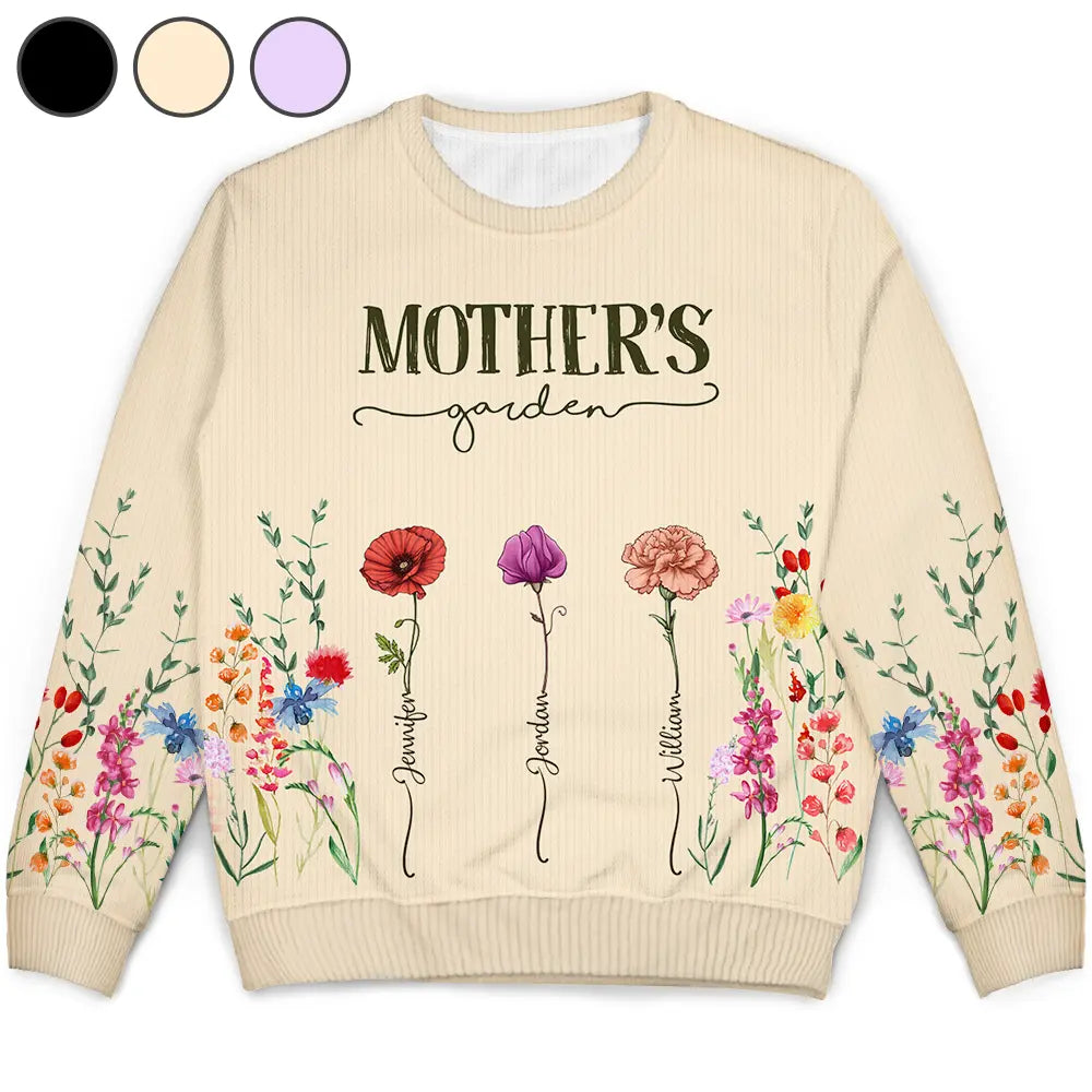 Gift For Grandma, Gift For Mother - Mom's Grandma's Garden Birth Flower Grandkid - Personalized Unisex Ugly Sweater