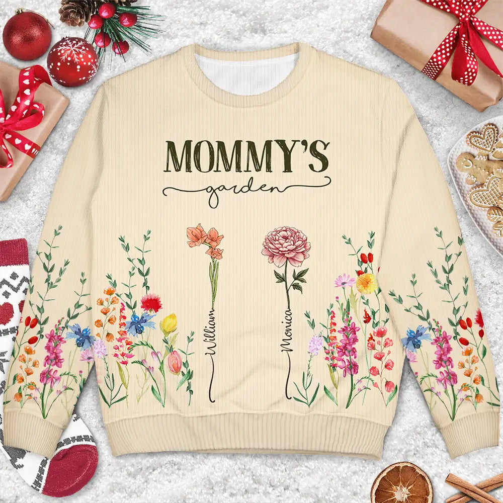 Gift For Grandma, Gift For Mother - Mom's Grandma's Garden Birth Flower Grandkid - Personalized Unisex Ugly Sweater