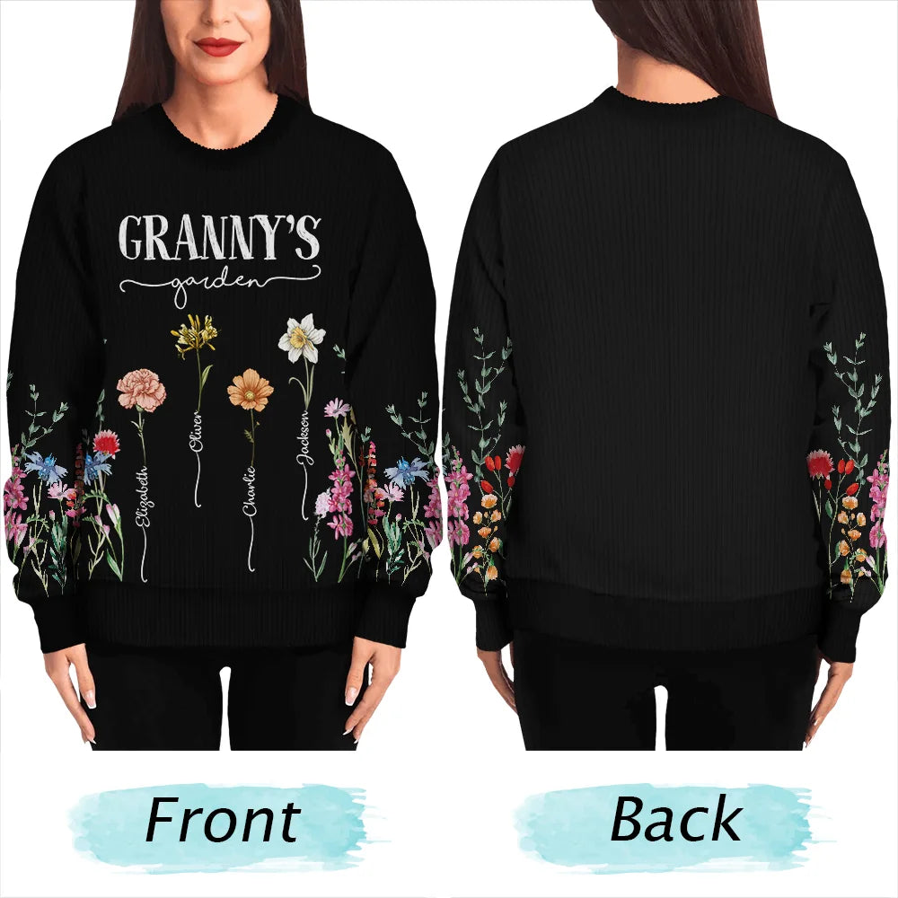 Gift For Grandma, Gift For Mother - Mom's Grandma's Garden Birth Flower Grandkid - Personalized Unisex Ugly Sweater