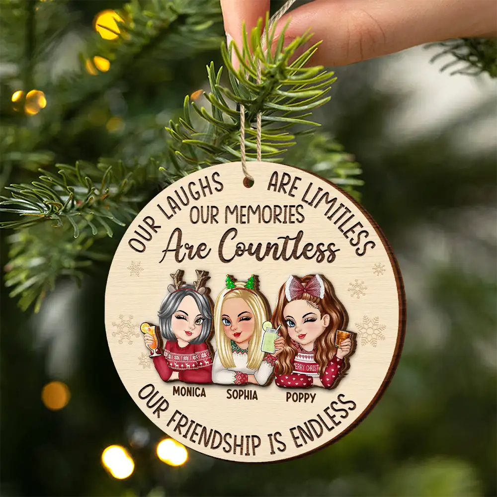 Gift For Bestie, Gifts For Colleagues - Besties Our Laughs Are Limitless Christmas - Personalized 2-Layered Wooden Ornament