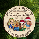 Gift For Bestie, Gifts For Colleagues - Besties Our Laughs Are Limitless Christmas - Personalized 2-Layered Wooden Ornament