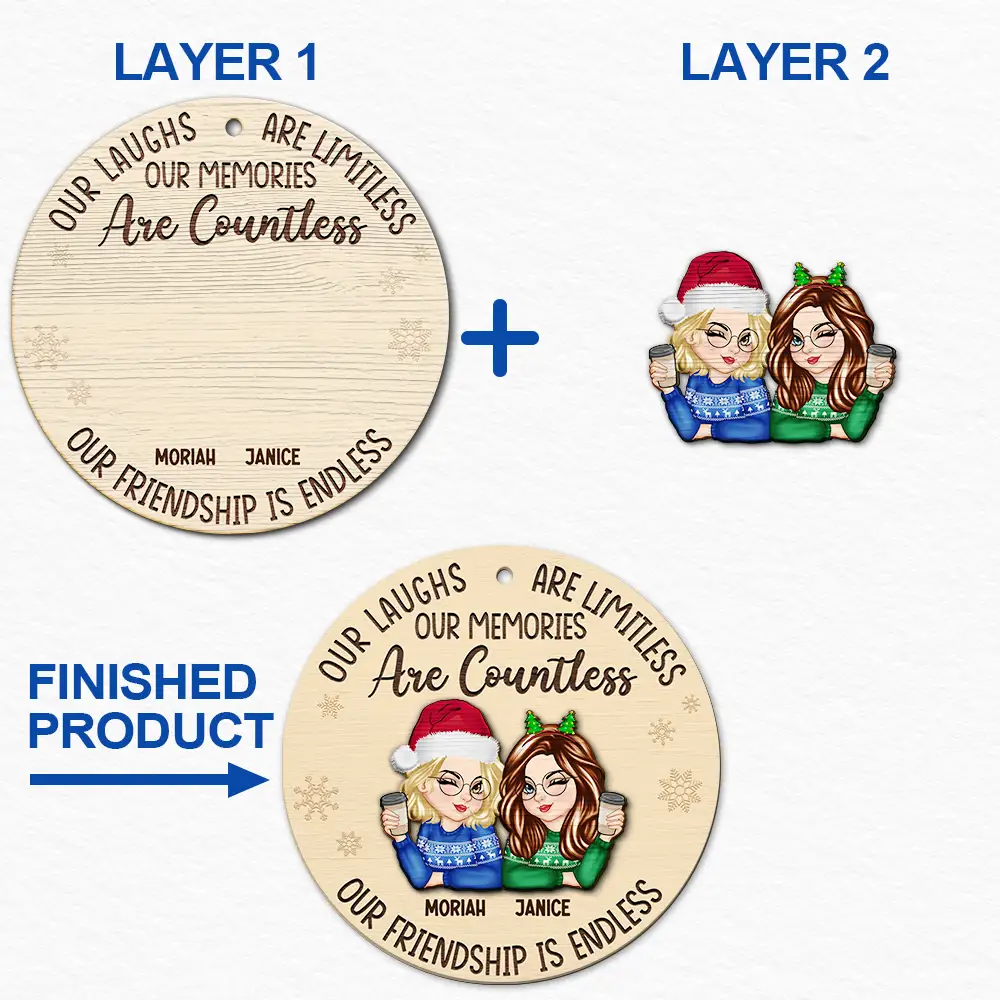 Gift For Bestie, Gifts For Colleagues - Besties Our Laughs Are Limitless Christmas - Personalized 2-Layered Wooden Ornament