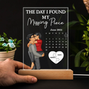 Gift For Couples, Gift For Husband, Gift For Wife, Gift For Boyfriend, Gift For Girlfriend - The Day I Found My Missing Piece Kissing Couples Calendar - Personalized 3D Led Light Wooden Base