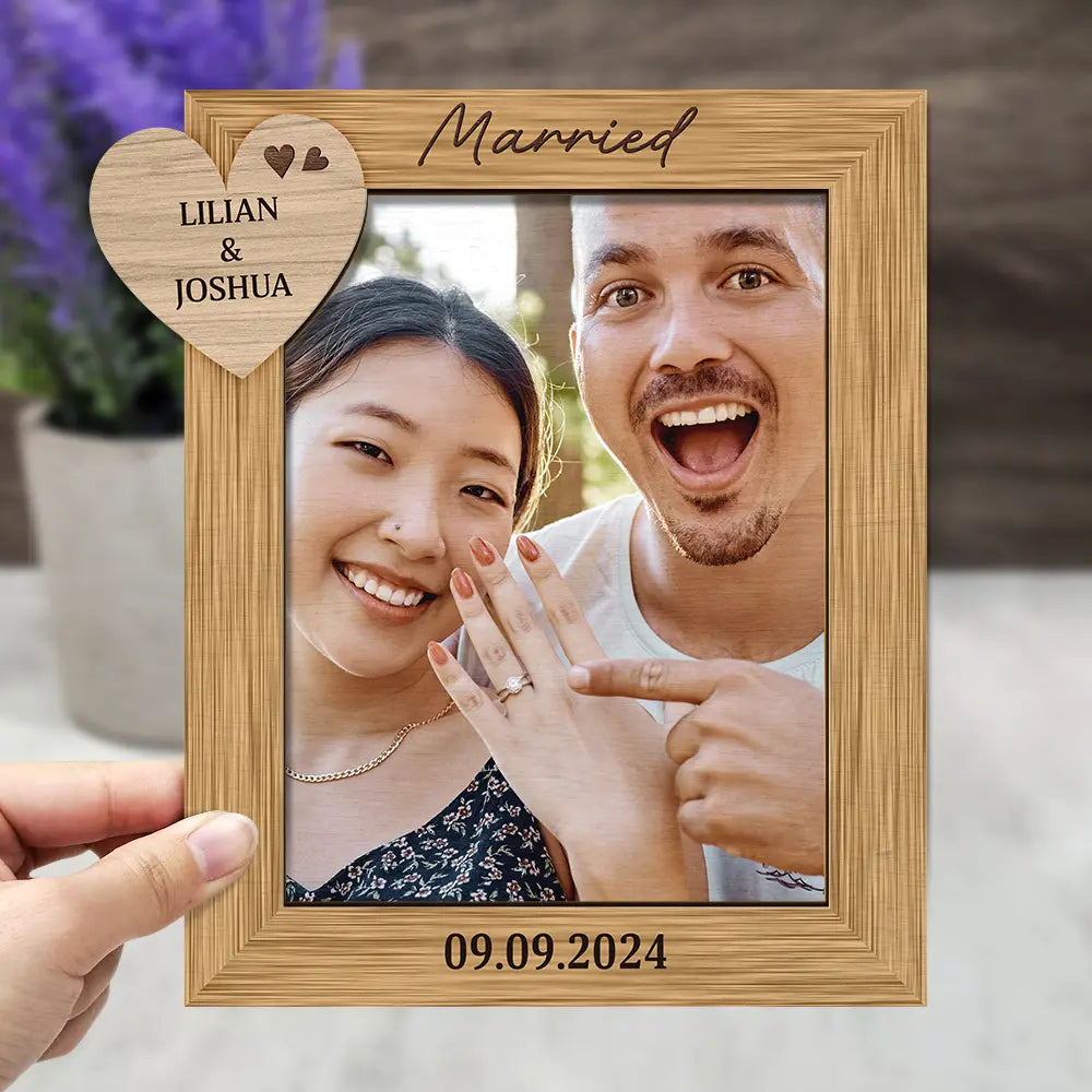 Wedding, Gift For Couples, Gift For Husband, Gift For Wife, Gift For Boyfriend, Gift For Girlfriend  - Custom Photo Engagement Couple - Personalized 2-Layered Wooden Plaque With Stand
