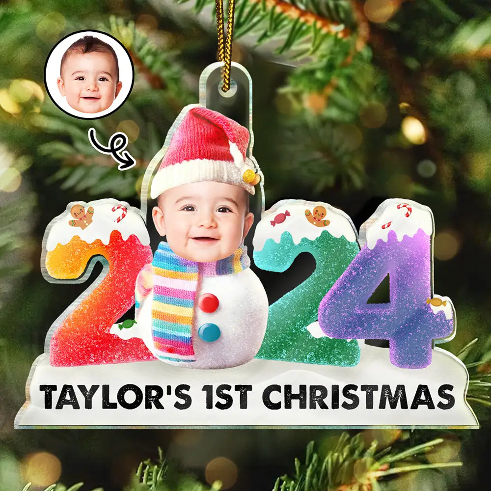 Christmas,New baby,Family,Parents,Gift For Grandparents,Happy - Custom Photo 2024 Sweet Gummy Candy Baby's First Christmas - Personalized Cutout Acrylic Ornament