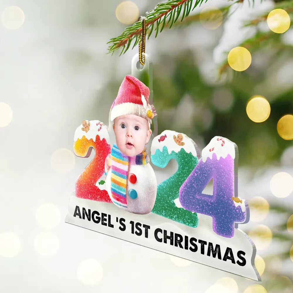 Christmas,New baby,Family,Parents,Gift For Grandparents,Happy - Custom Photo 2024 Sweet Gummy Candy Baby's First Christmas - Personalized Cutout Acrylic Ornament