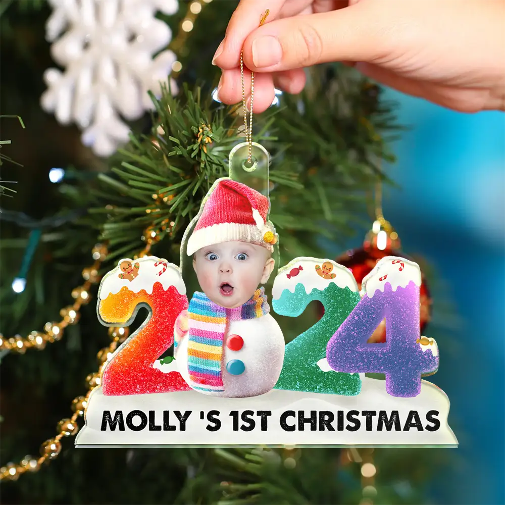 Christmas,New baby,Family,Parents,Gift For Grandparents,Happy - Custom Photo 2024 Sweet Gummy Candy Baby's First Christmas - Personalized Cutout Acrylic Ornament