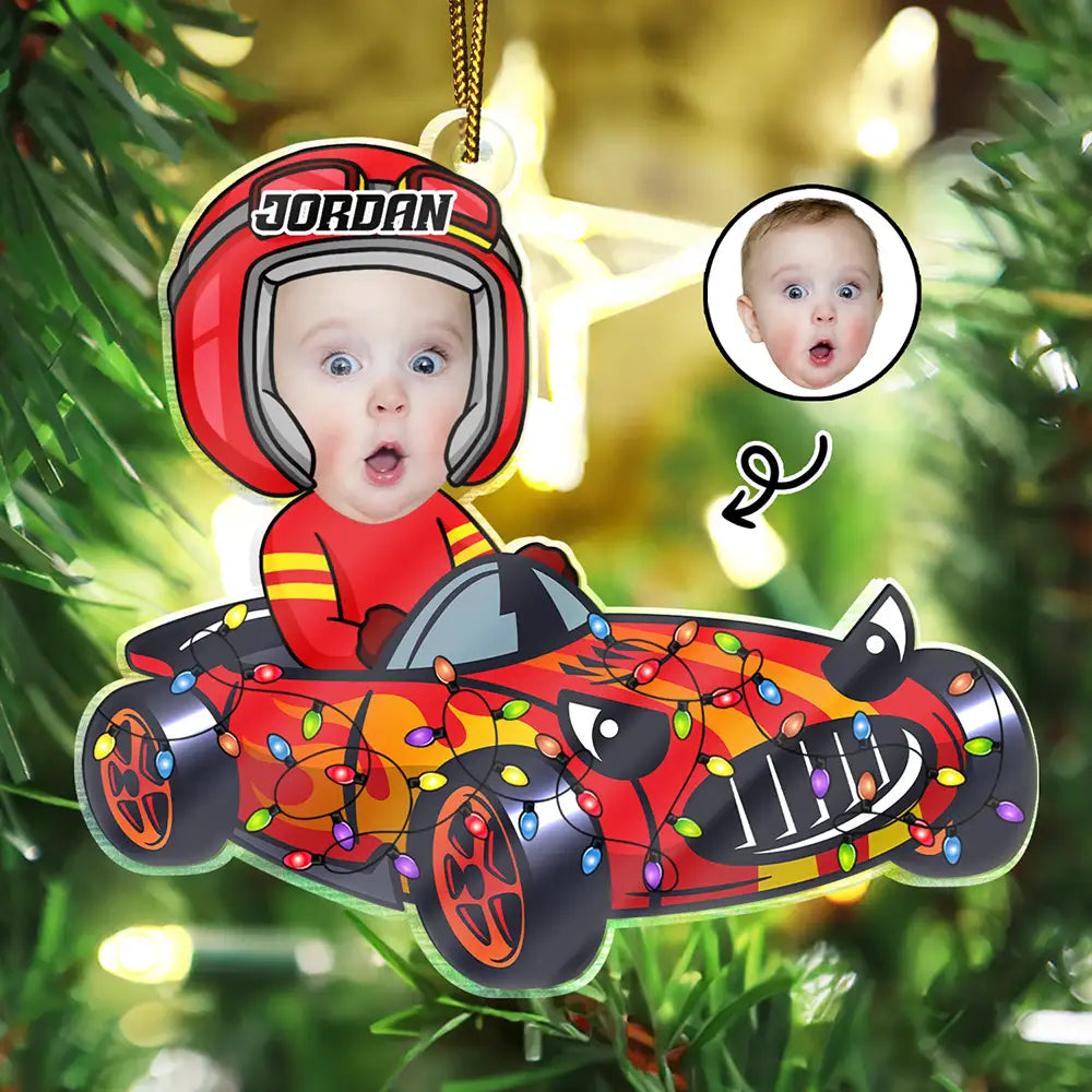 Gift For Kids - Custom Photo Racing Kid Toy Car Cute Racer - Personalized Cutout Acrylic Ornament