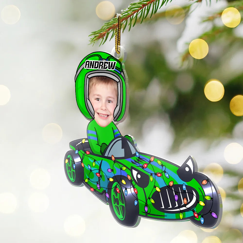 Gift For Kids - Custom Photo Racing Kid Toy Car Cute Racer - Personalized Cutout Acrylic Ornament