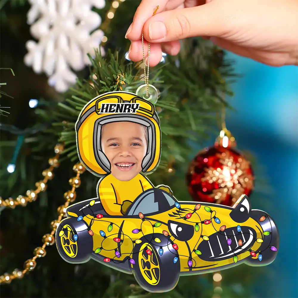 Gift For Kids - Custom Photo Racing Kid Toy Car Cute Racer - Personalized Cutout Acrylic Ornament