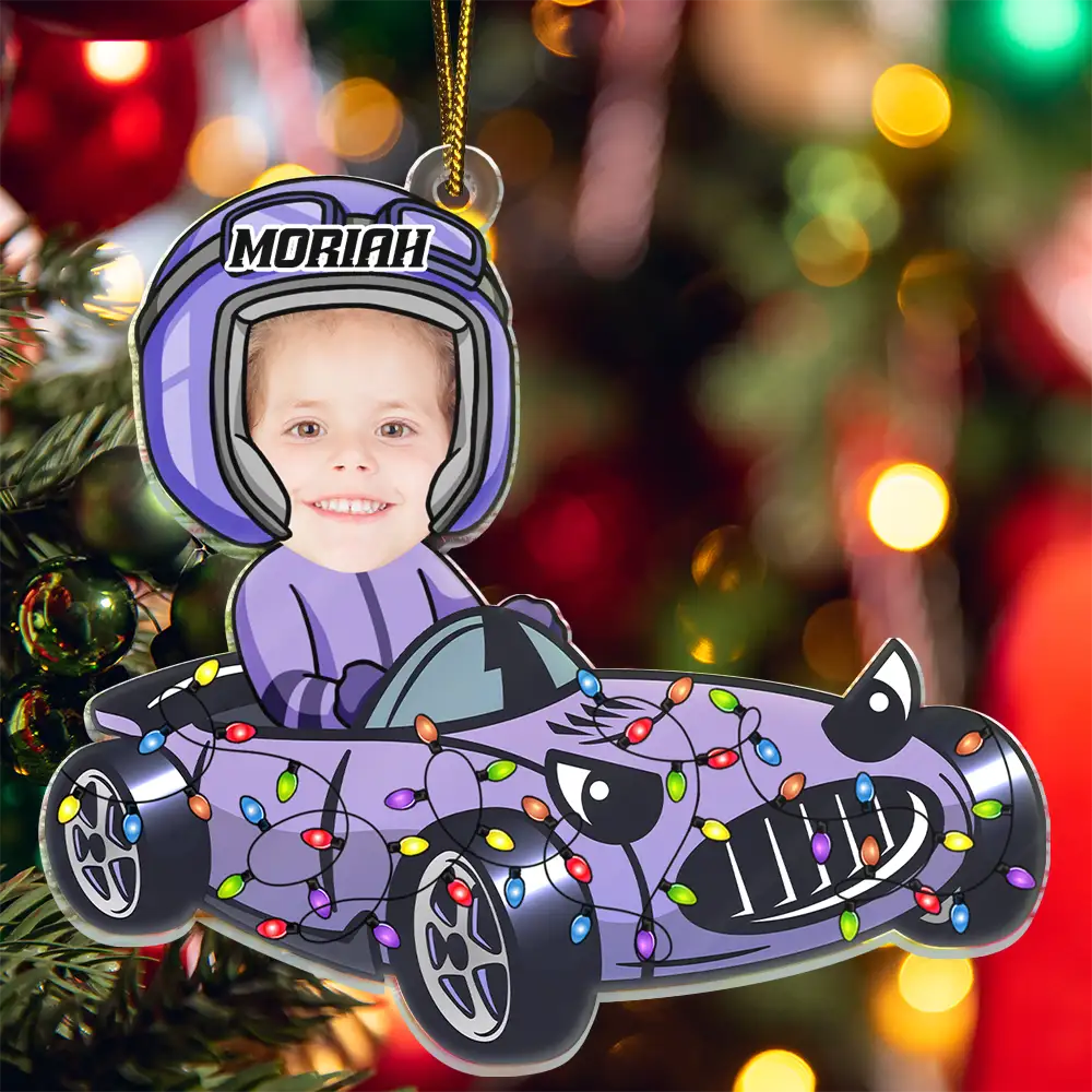 Gift For Kids - Custom Photo Racing Kid Toy Car Cute Racer - Personalized Cutout Acrylic Ornament