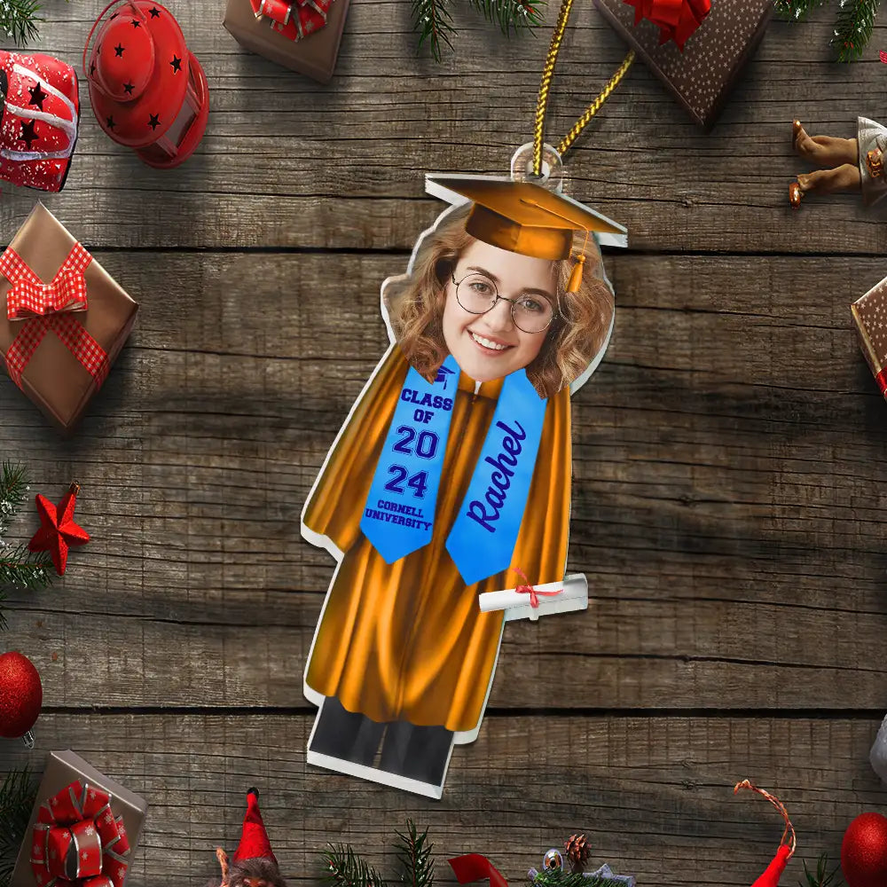 Christmas, Graduation - Custom Photo Graduation Cap Gown Stole - Personalized Custom Shaped Acrylic Ornament