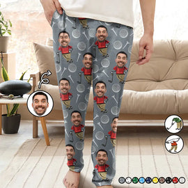 Golf, Sport Dad, Gift For Father, Gift For Grandpa, Gift For Yourself, Gift For Men - Custom Photo Funny Face Golf Lover - Personalized Pajama Pants