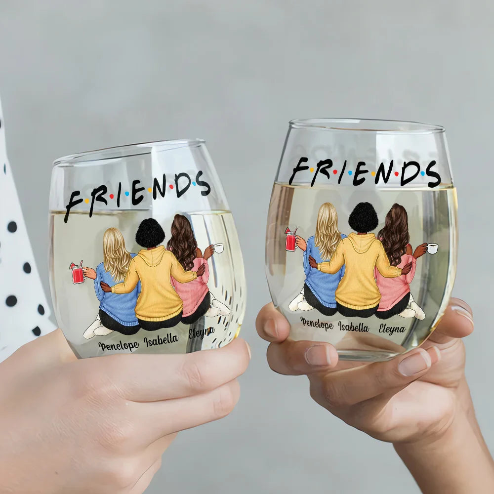 Gift For Bestie, Gifts For Colleagues, Gift For Sisters - Besties Sisters Friends - Personalized Stemless Wine Glass
