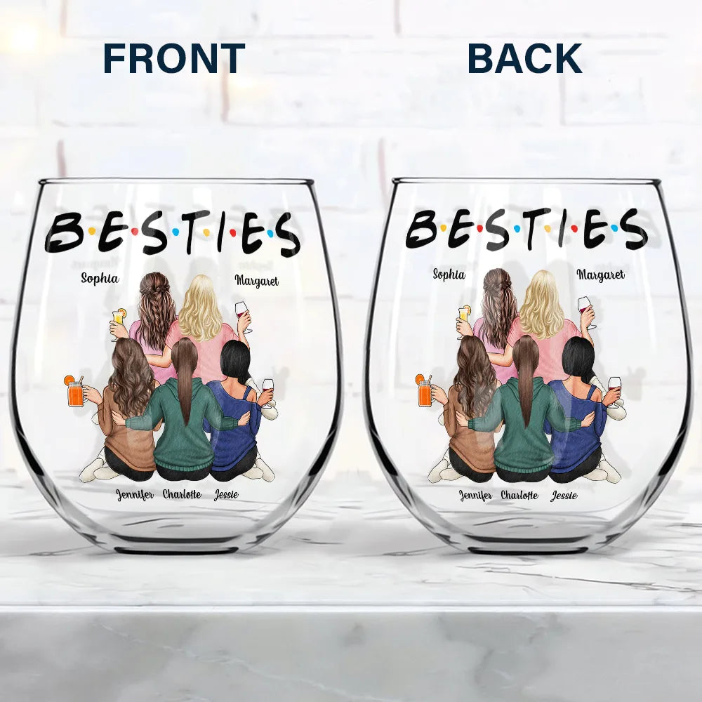 Gift For Bestie, Gifts For Colleagues, Gift For Sisters - Besties Sisters Friends - Personalized Stemless Wine Glass
