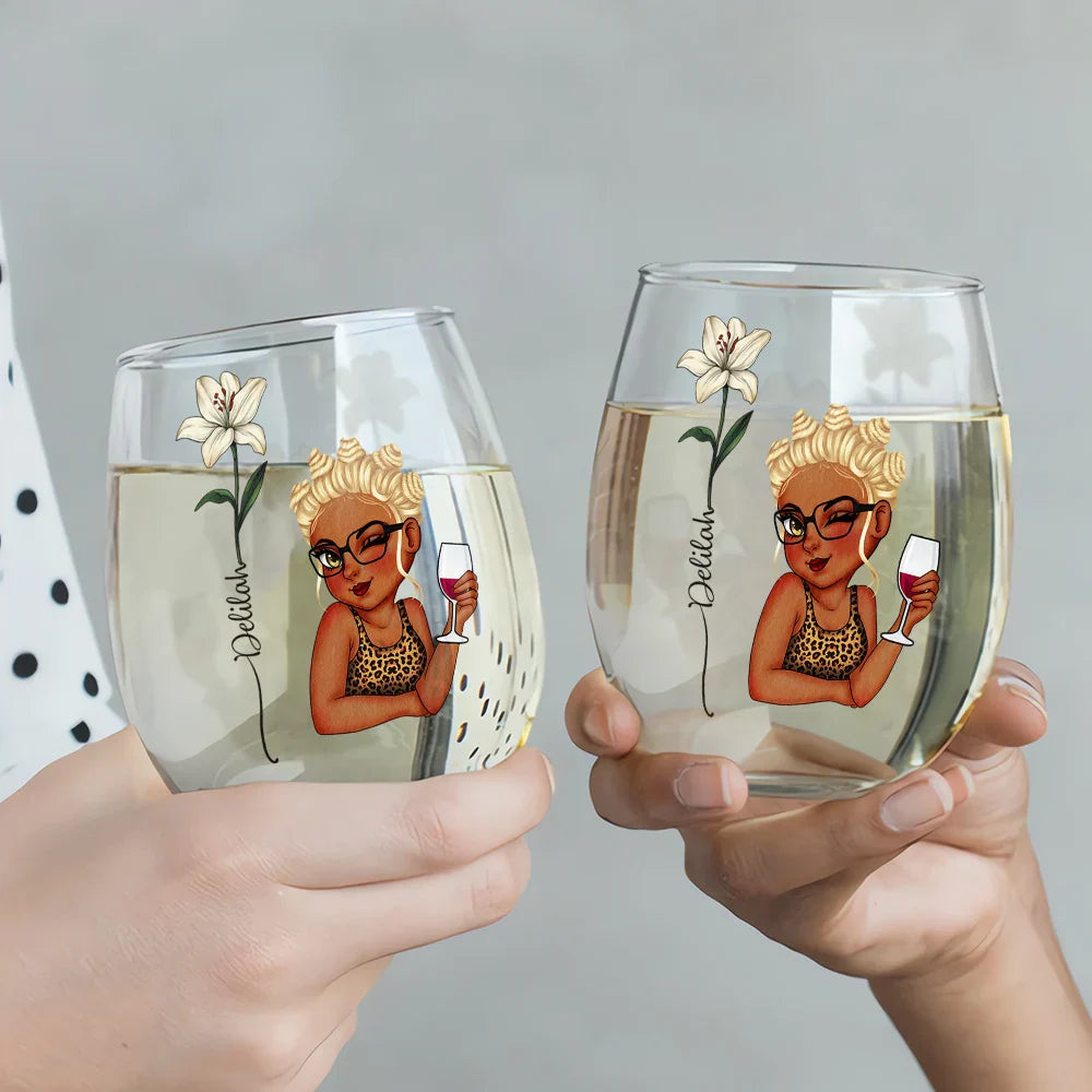 Gift For Women, Gift For Yourself, Gift For Sisters, Gift For Bestie - Birth Flowers Woman Bloom Where You're Planted - Personalized Stemless Wine Glass