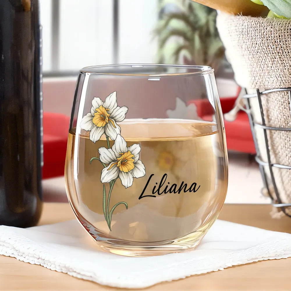 Gift For Women, Gift For Yourself, Gift For Sisters, Gift For Bestie - Birth Flowers Bloom Where You're Planted - Personalized Stemless Wine Glass