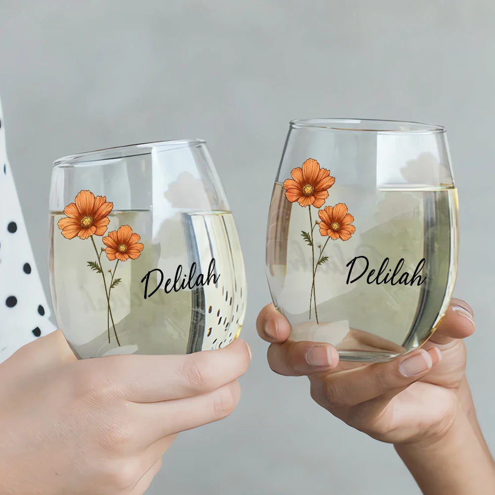 Gift For Women, Gift For Yourself, Gift For Sisters, Gift For Bestie - Birth Flowers Bloom Where You're Planted - Personalized Stemless Wine Glass