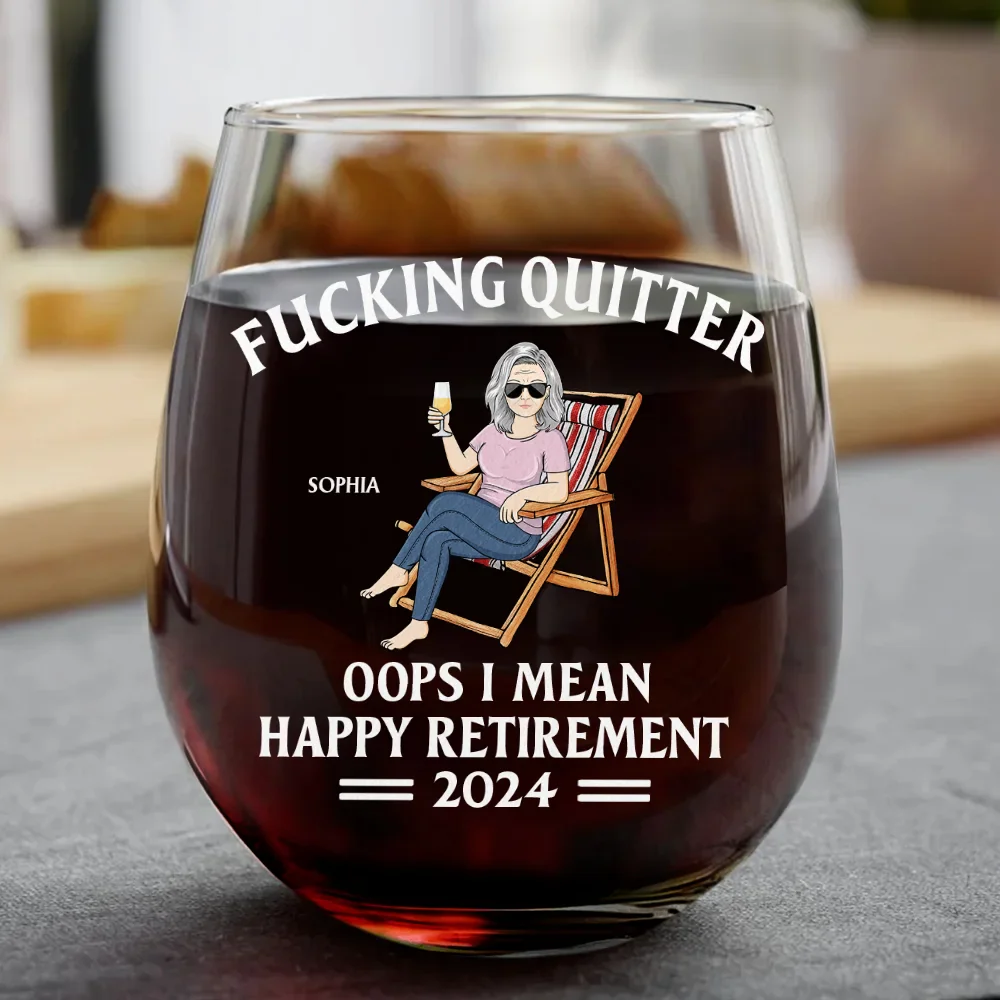 Retirement, Gift For Yourself, Gift For Women, Gift For Men, Gift For Grandparents - Oops I Mean Happy Retirement - Personalized Stemless Wine Glass
