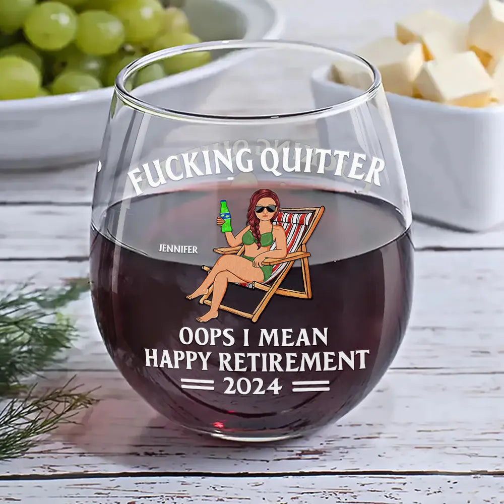 Retirement, Gift For Yourself, Gift For Women, Gift For Men, Gift For Grandparents - Oops I Mean Happy Retirement - Personalized Stemless Wine Glass
